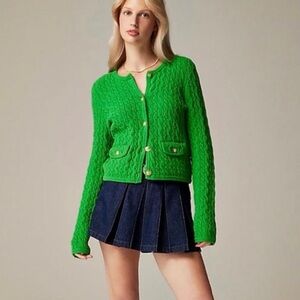 J Crew Odette Cable-Knit Sweater Lady Jacket in Cotton Bouclé